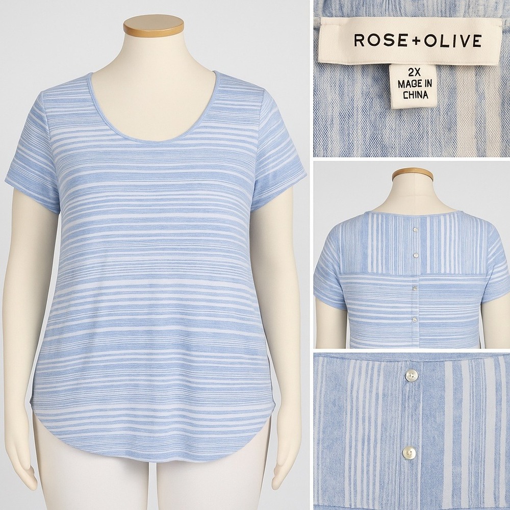 Rose + Olive Women 2X Blouse Top Shirt‎ Peasant Nautical Stretch Boho Travel